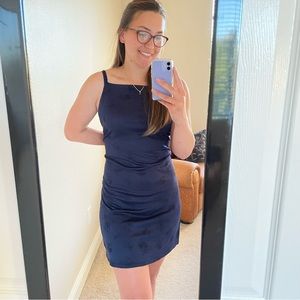 VINTAGE Y2K Blue 2000s Mini Dress Spaghetti Straps Floral Slip Spice Girls Large